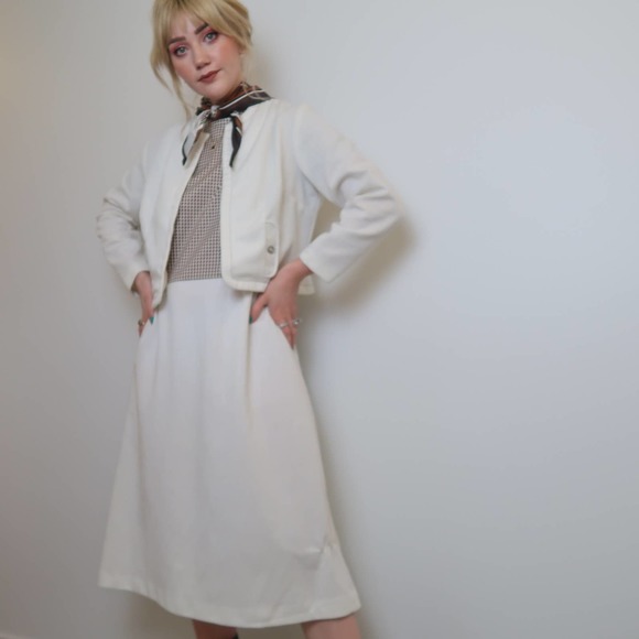 lady carol of new york Dresses & Skirts - Vintage 70s cream & brown dress + jacket set Large